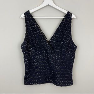 W Worth New York Navy Blue Lace V-neck Top